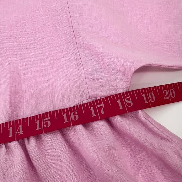 Oliphant 100% Linen Shift Dress Womens Medium Pink V Neck Midi Lagenlook Cottage - Picture 10 of 10